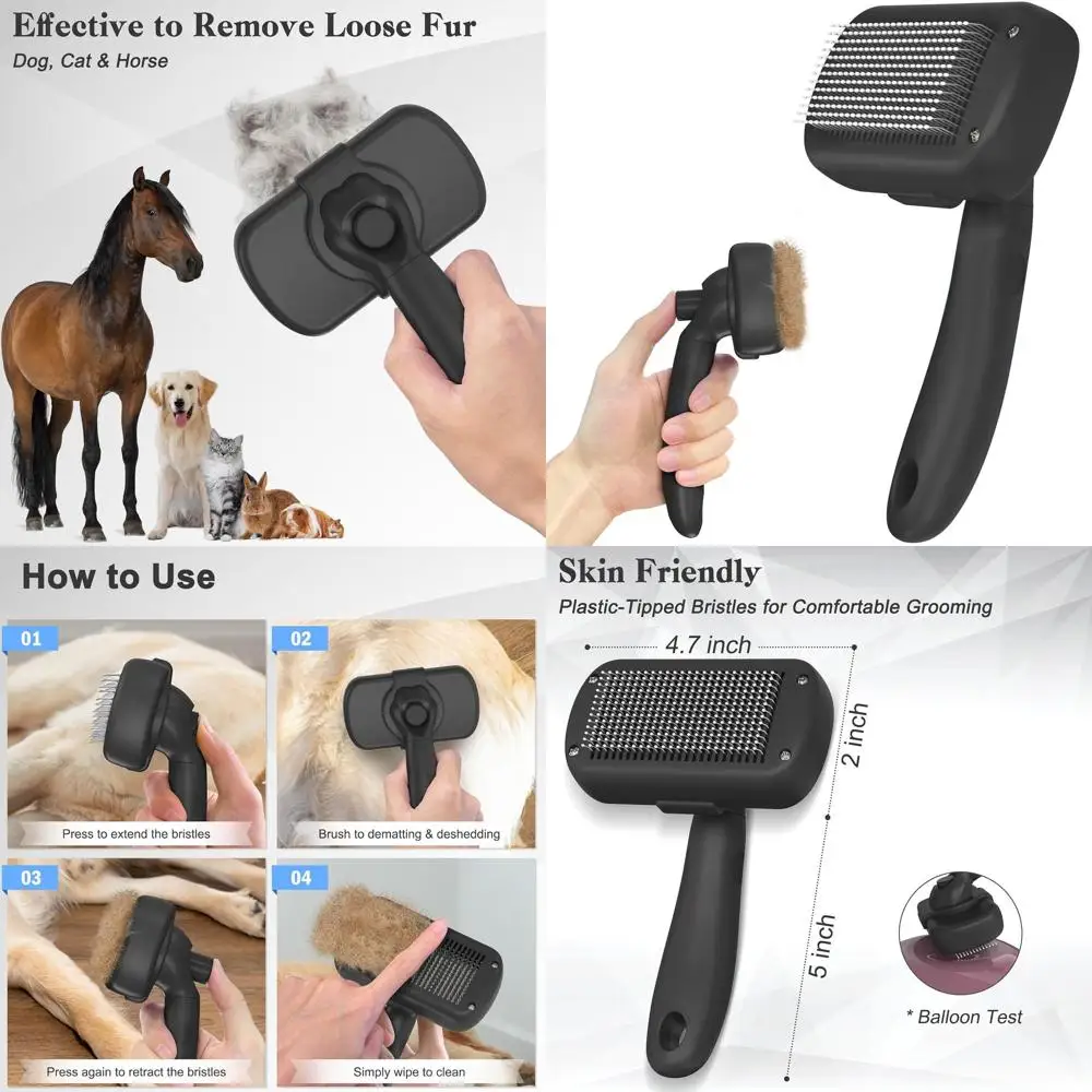 

Self Cleaning Shedding Brush - Skin Friendly Grooming Tool for Dogs, Cats, and Puppies, Deshedding and Hair Removal for Long and