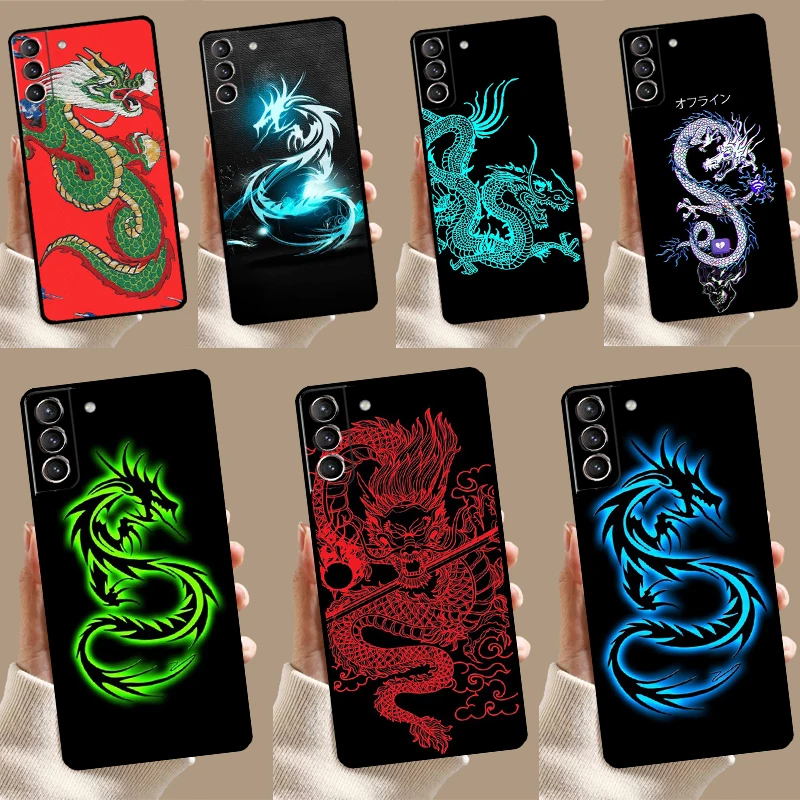 Ancient Japanese Dragon Case For Samsung Galaxy S23 Ultra S24 S22 Note 20 Ultra 10 Plus S8 S9 S10 S20 S21 FE Cover