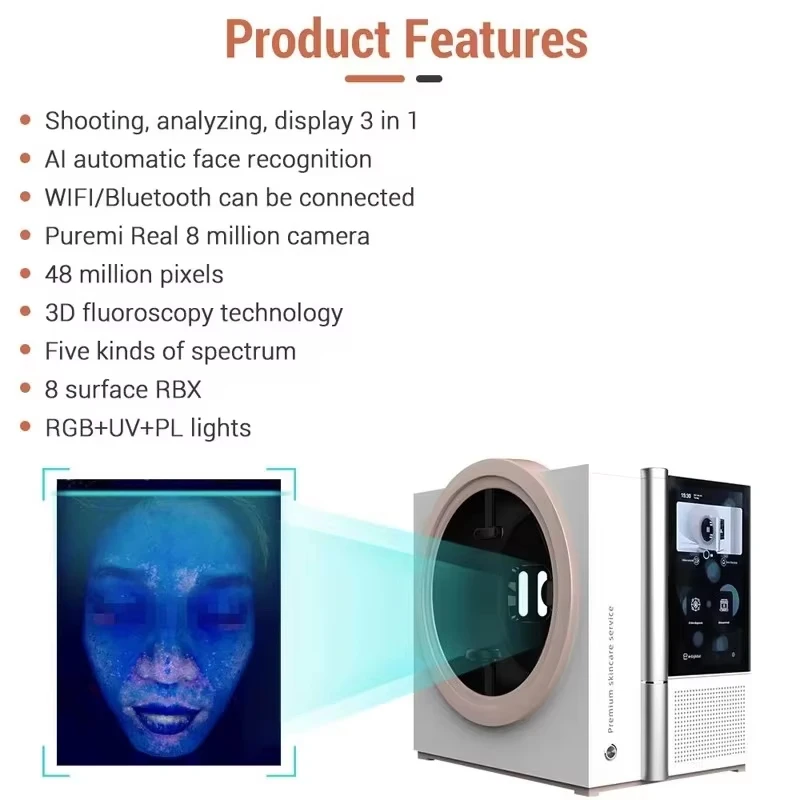 Magic Mirror 12 Spectrum Al Face Scanner 3D Smart Skin Analysis Machine HD Digital Diagnostic Scanner Facial Skin Analyzer