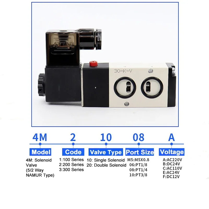 HLH Airtac 4M210-08 4M310-10 4M410-15 Solenoid valve(5/2 way) Control Directional Valve Side Panel Installation DC24V AC220V DC1