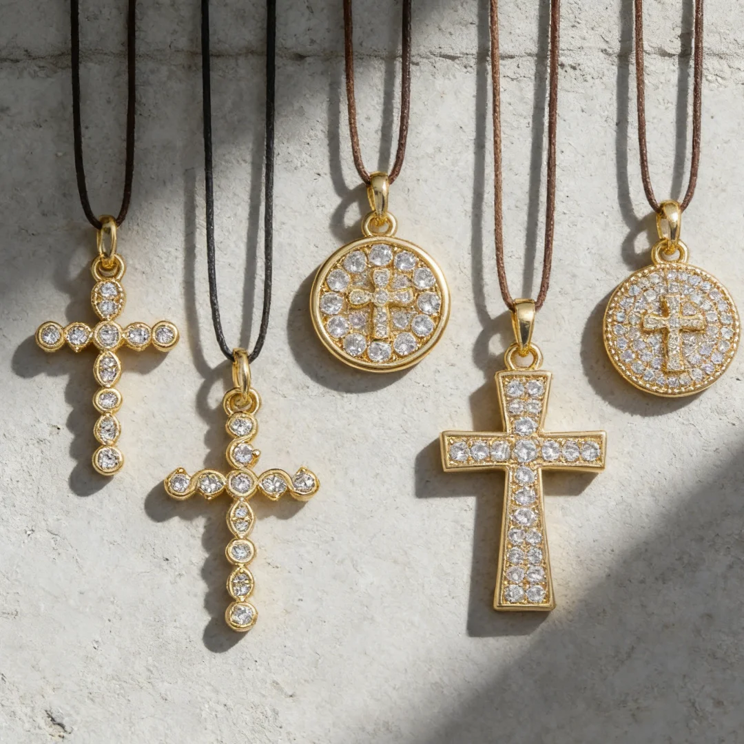 10Pcs Pendants Brass Cubic Zirconia Multiple Styles Cross Sparkling Charms for DIY Jewelry Necklace Bracelet Unisex Men Women