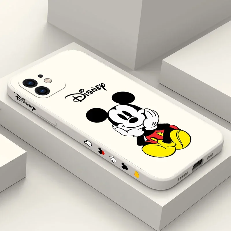 Custodia per telefono Disney Mickey con stampa laterale per iPhone 15 14 13 12 11 Pro Max Mini X XR XS MAX 8 7 Plus Cover in Silicone liquido