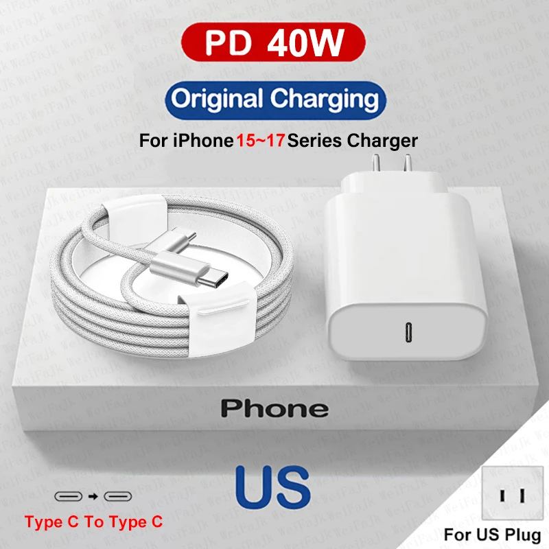 Voor APPLE Originele PD-40W Type C Snelle oplader voor iPhone 17 16 15 13 12 Pro Samsung Xiaomi Snel opladen USB-C Bliksemkabel