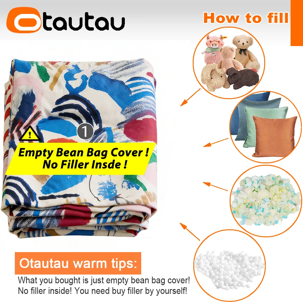 OTAUTAU Bean Bag Cover Soft Graffiti Velvet Armchair Game Ottoman Pouf Beanbag Cover SF371【No Filler!Need Buy Filler Yourself!】