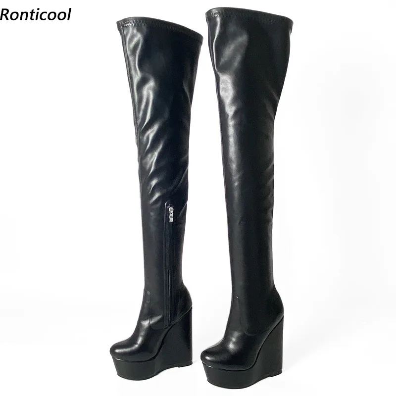 

Ronticool, популярные женские весенние ботинки на платформе, удобные ботинки на танкетке с боковой молнией, элегантные черные клубные туфли с круглым носком, размер США 5-20