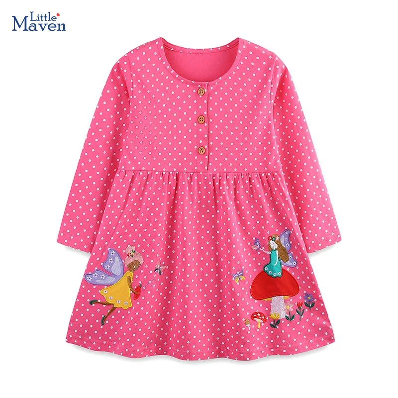 Little maven Herbst Frühling Baby Mädchen Langarm Kleid Cartoon Engel Kleid Neue kinder Kleidung Kinder Casual Kleidung