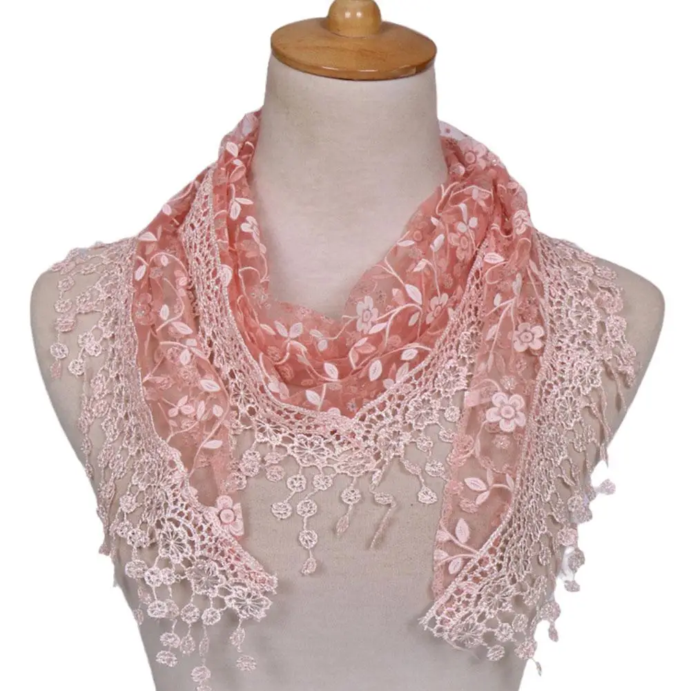 Lace Hollow Scarf For Women Breathable Transparent Scarf Shawl Elegant Lace Hollow Solid Color Flower Pattern Tria L9q4