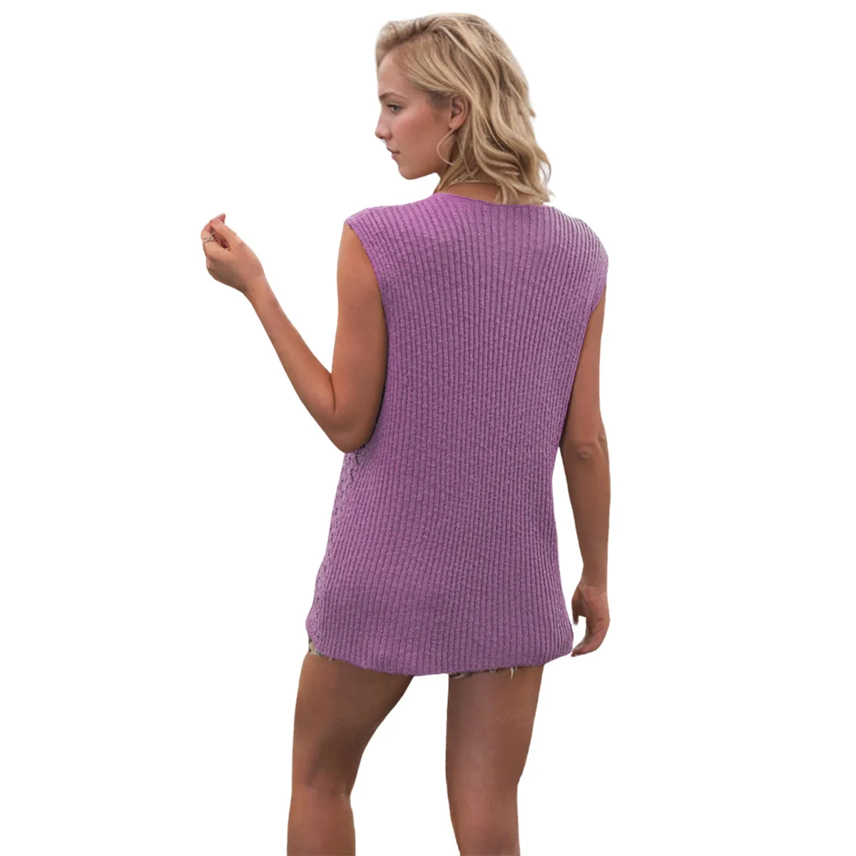 2025 neue Mode Sommer Amerikanischen frauen Einfarbig Casual Trendy V-ausschnitt Ärmellose Single-taste Gestrickte Shirts Weibliche Kleidung