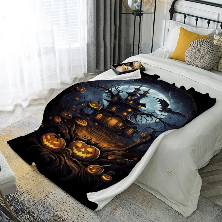 

Halloween Night Scene Microfiber Flannel Cover Blanket Bedroom Living Room Sofa Soft And Comfortable Home Decoration