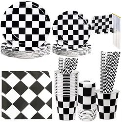 Black and White Checkered Tableware for Race Sports Themed Table Decor Racing Car Dessert Plates Napkins for Race Car Birthday