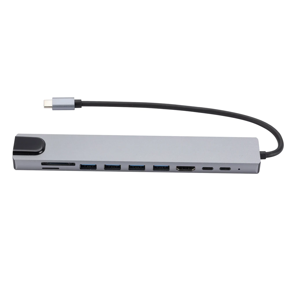 10 in 1 USB Hub 5 Gbps Multiport Adapter 100W PD RJ45 Ethernet 3 USB2.0 1 USB3.0 4K HDMI-Compatible SD/TF Card Reader