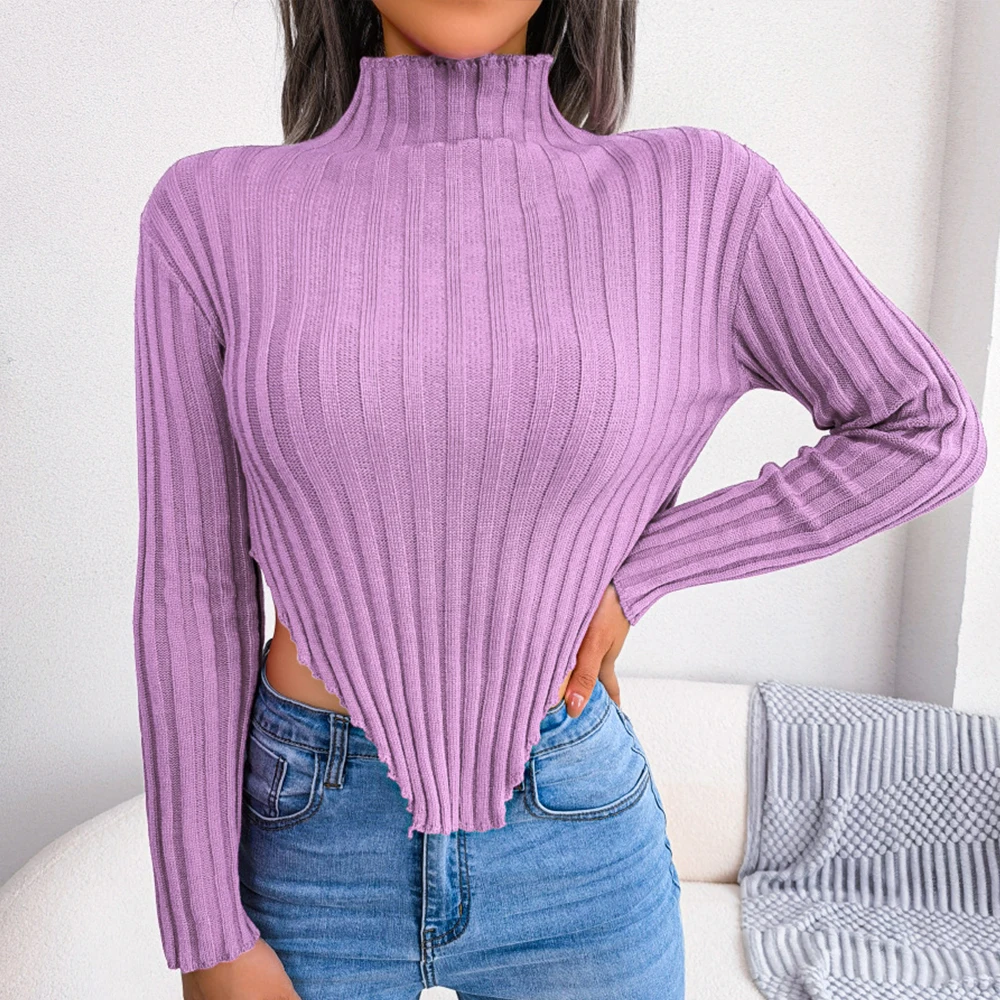 Mia Muse Herbst Winter frauen Pullover Herbst Einfache Sexy Mock Neck Langarm Crop Top Asymmetrische Gestrickte Unterwolle Solide S