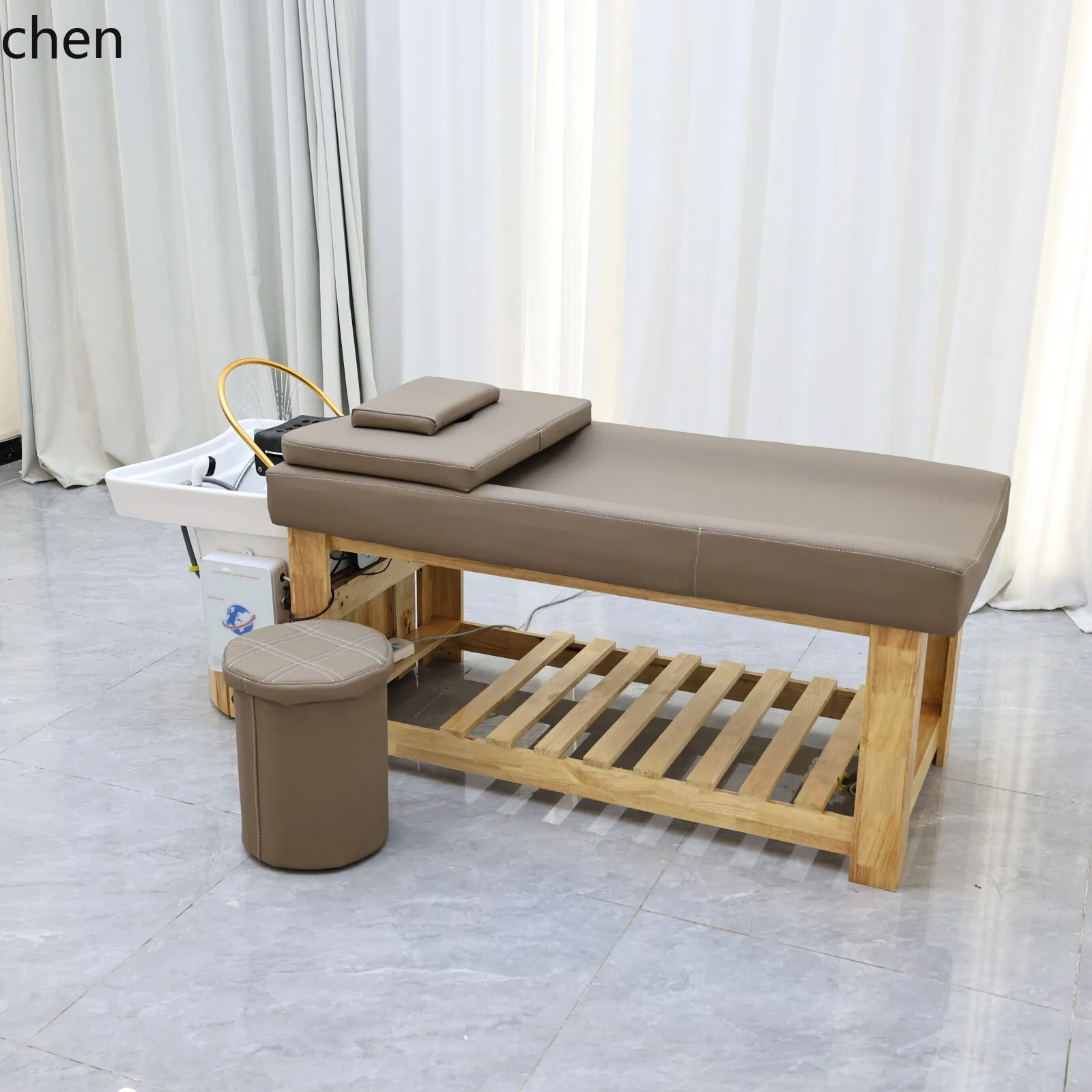 ZML Solid Wood Hair Washing Bed with Water Circulation and Steaming Beauty Bed for Beauty Salon Use