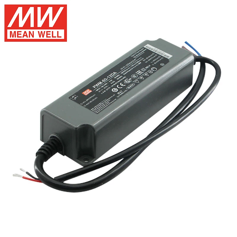 Waterproof PWM-60-12DA MEAN WELL IP67 LED Driver 60W AC to 12V 24V 48V DC Outdoor Switching Power Supply for LED Lighting