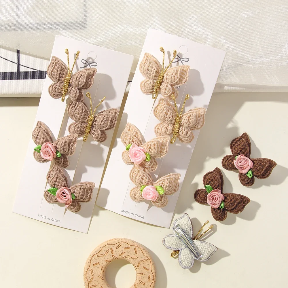 4 unids/set de pinzas para el pelo con lazo liso tejido fino para niños, tejido de lana hecho a mano, accesorios para el cabello sin daños para el cabello, regalo para niñas