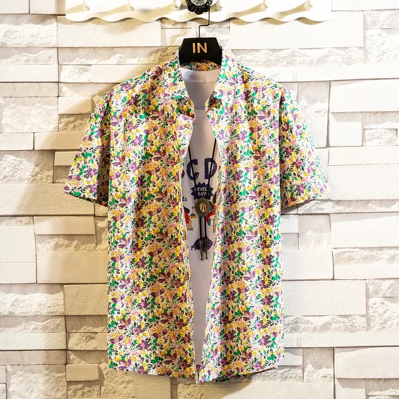 Summer High Quality Cotton Men's Hawaiian Shirt Printed Short Sleeve Large Size Hawaiian Men's Beach Flower Shirt Vintage