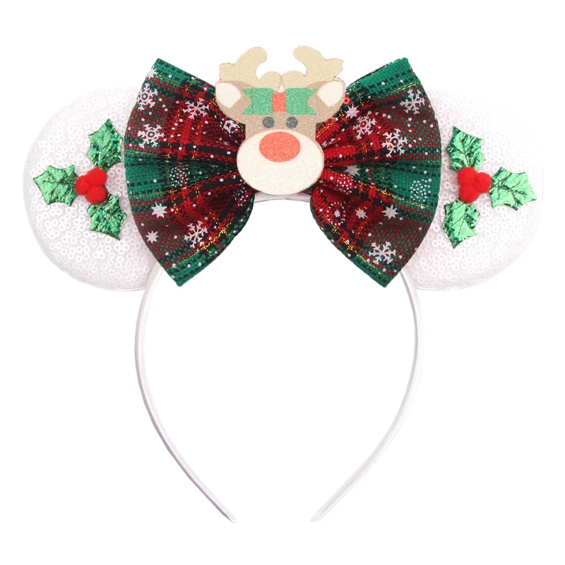 2024 Christmas Series Disney Mickey Ears Headband For Girls Women Sequins Bow Festivall Party Hairband DIY Hair Accessories