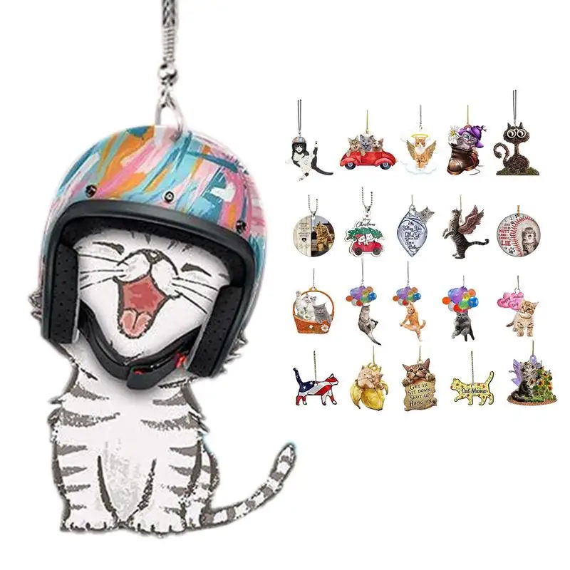 Car Rear View Mirror Accessories Cute Cat Interior Decorations Auto Lucky Decor Charm Ornament Keychain for Auto Backpack Home