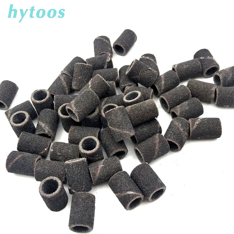 HYTOOS 100Pcs Black Sanding Bands Electric Nail Drill Accessories Pedicure Manicure Nail Art Care Tools Grit #150 #240