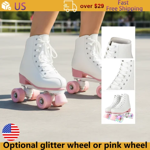 Kids Girls Beginner Outdoor Skating Training Sneakers Quad Roller Skates Size 32-40 Adult Women Flashing 4 Wheels Skate Shoes