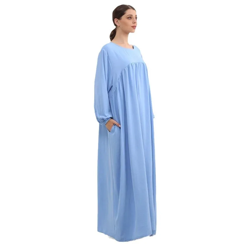 Women Eid Muslim Abaya Morocco Ramadan Arab Solid Color Dubai Kaftan Islam Abayas Vestodos Slim Fit Casual Modest Long Robe