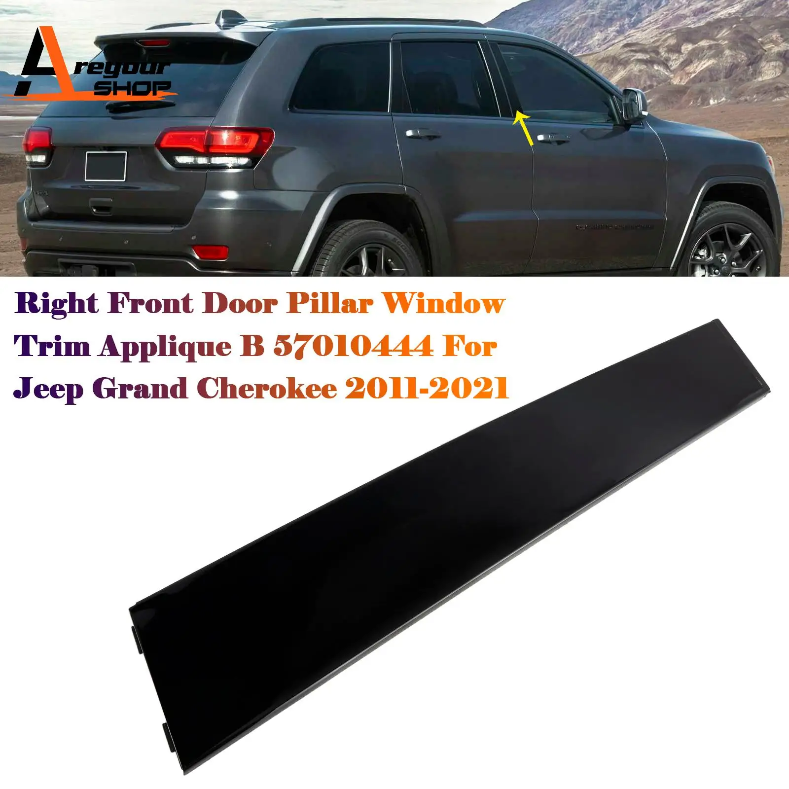 

Areyourshop Right Front Door Pillar Window Trim Applique B 57010444 for Jeep Cherokee 2011-2021