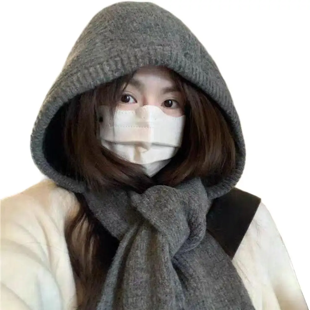 韓国風ニットバラクラバ一体型冬帽子スカーフ厚手フード耳首保温Y2Kトレンドレディースアクセサリー