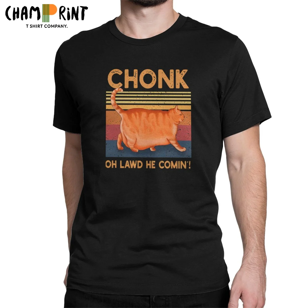 Men T-Shirts Chonk Oh Lawd He Comin Cat Meme Novelty Cotton Tee Shirt Short Sleeve Animal T Shirts Clothing Birthday Present