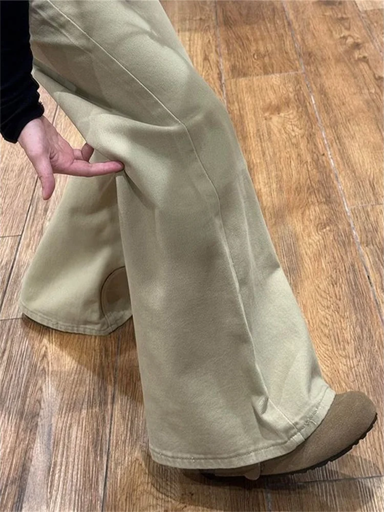 Botvotee خمر الكاكي Bootcut الجينز النساء - منخفضة الارتفاع متوهج الدينيم السراويل الأمريكية الرجعية فضفاضة تناسب واسعة الساق السراويل 90s Y2K