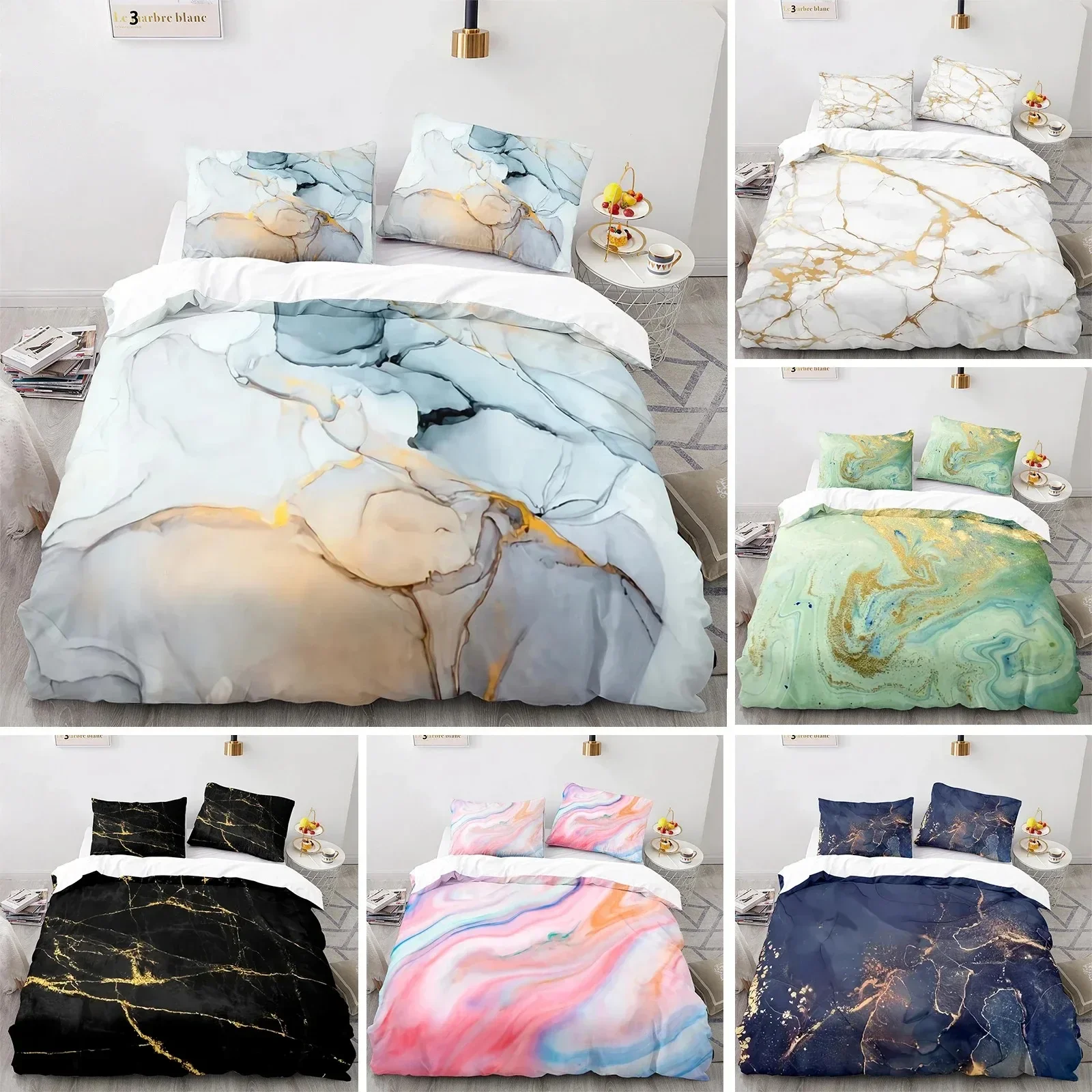 

Marble Duvet Cover Set KingQueen Size White Gold Abstract Marble Texture Printed Bedding Set Abstract Polyester Quilt Cover