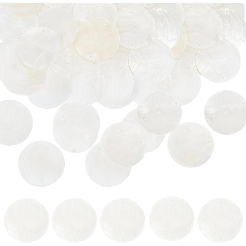 50Pcs Shell Charms Capiz Shells Bulk Natural Seashell Connector Charms Flat Round Linking Charm White Shell Links making kit