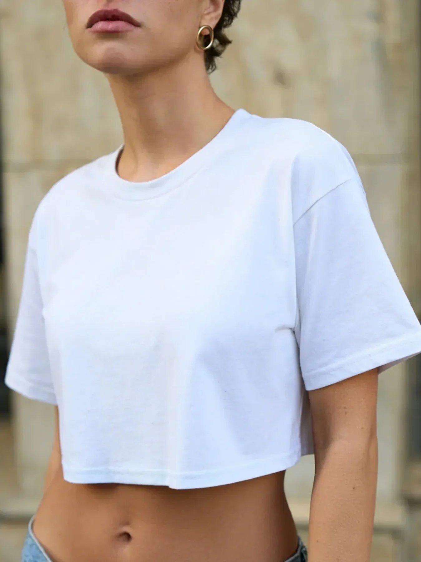 Damen Mode Crop T-Shirt Lässige Hip-Hop Streetwear Weiche Lockere Sommer Baumwoll-Kurzarm-Tops Vielseitig Kombinierbar