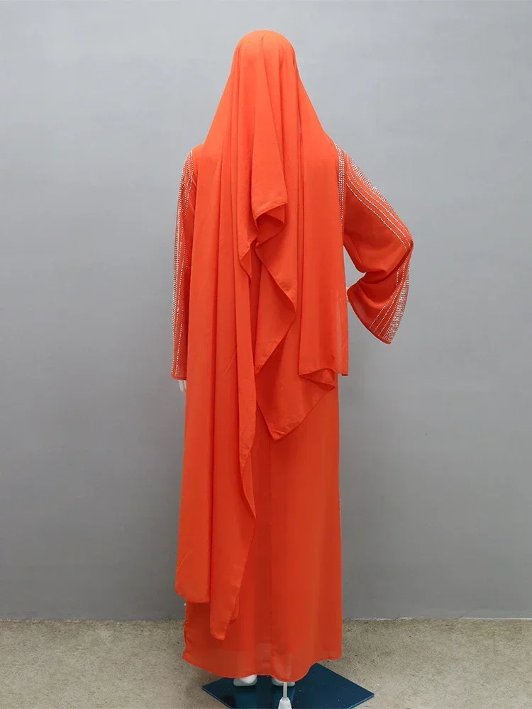 فستان الحفلات العربية السعودية للنساء عباية إسلامية الماس فساتين الحجاب مجموعة 2 قطعة Vestidos Mujer المغرب قفطان عبايات رداء