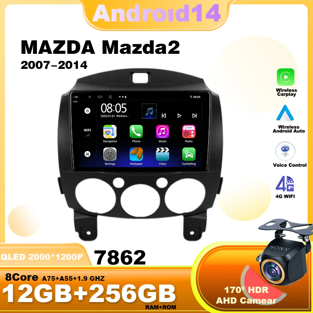 

Android 14 для MAZDA 2 Mazda2 2007-2014, автомобильное радио, навигация, мультимедийный видеоплеер, Wi-Fi, 4G BT, головное устройство, беспроводной Carplay