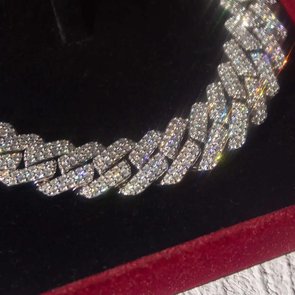 Luxury Hip Hop Miami 15mm Two Rows S925 Silver Iced Out Mens Moissanite Cuban Link Bracelet.