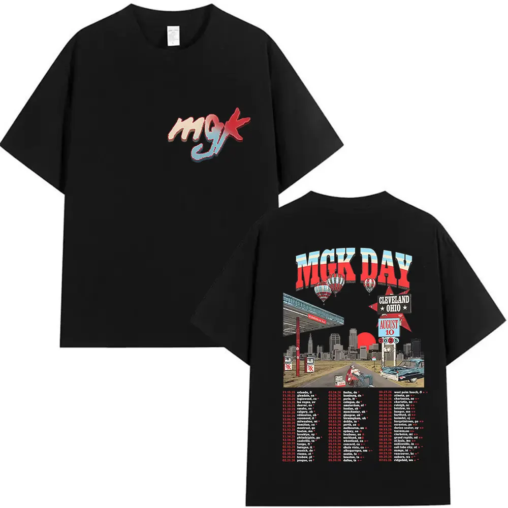 MGK Day Lost Americana Tour 2025 Camiseta gótica de hip-hop de algodón puro con estampado gráfico ropa de calle de moda Hip-hop de gran tamaño