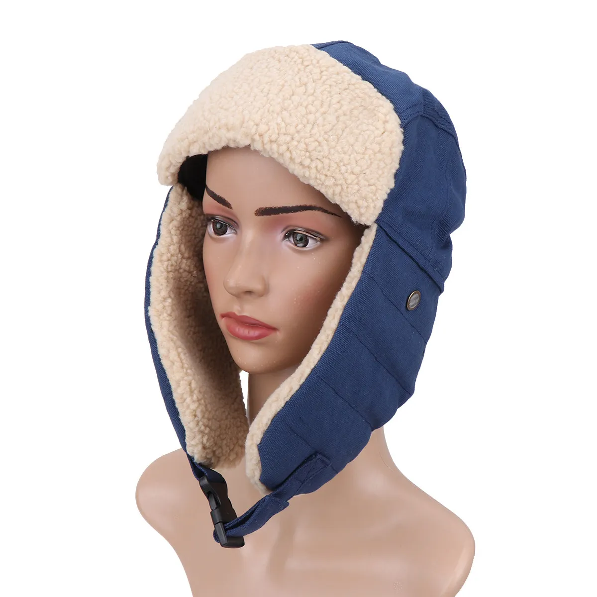 

Winter Outdoor Windproof Warm Hat Thick Ear Flap Cycling Skiing Cap Adjustable Buckle Blue Winter Warm Cap for Men