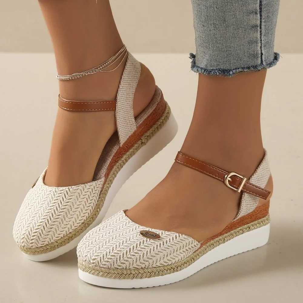 

Women Closed Toe Wedge Sandals Women 2024 Summer Buckle Strap Gladiator Shoes Woman Fashion Espadrilles Platform Sandalias Mujer
