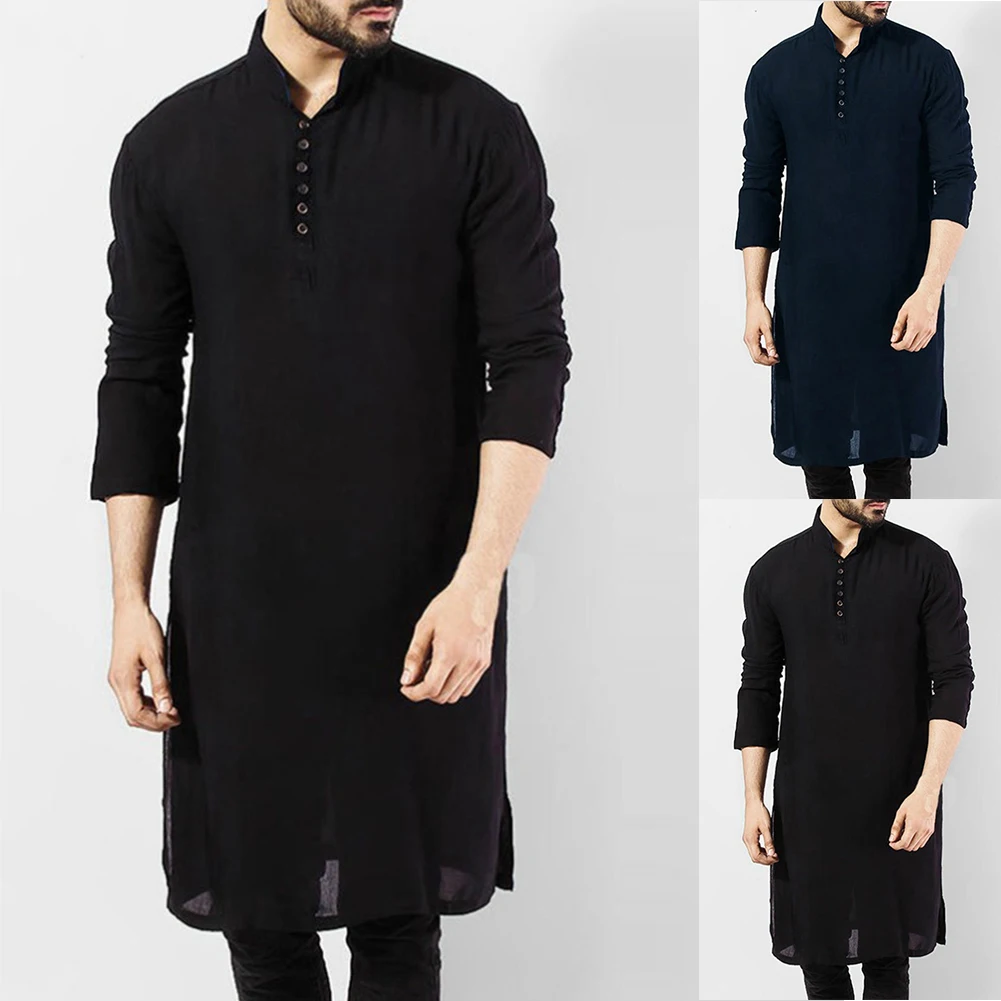 

Mens Indian Traditional Kurta Shirt Long Sleeve Cotton Ethnic Kaftan Tunic Blouse for Men, Sizes M-3XL, Authentic Cultural Wear