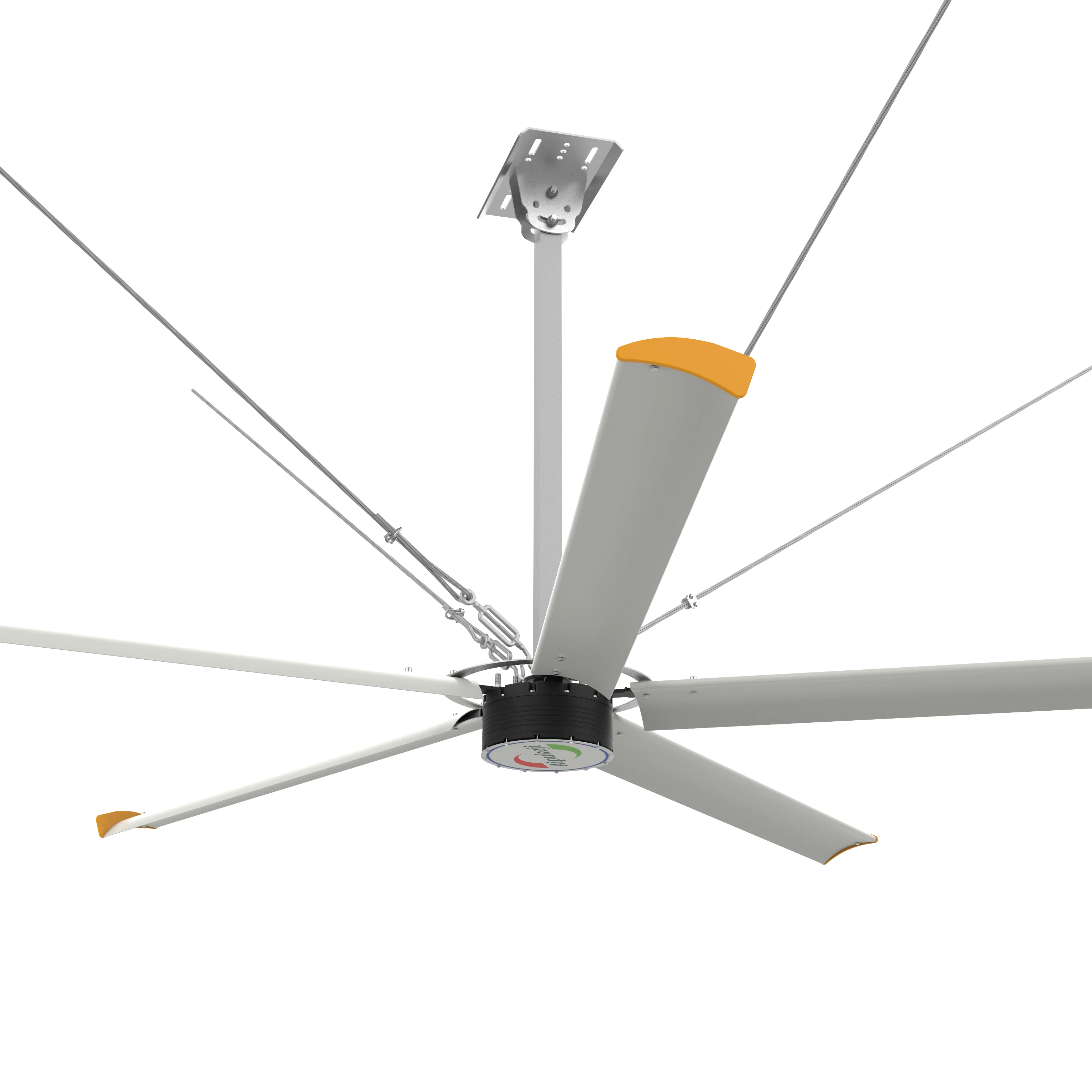 Ventilador de Techo Hvls de 16 pies (4900 mm) con Motor Pmsm, Aspas de Aleación de Aluminio, Bajo Nivel de Ruido (38 dB), Controlador Digital, 3 Años de Garantía, Ventilación