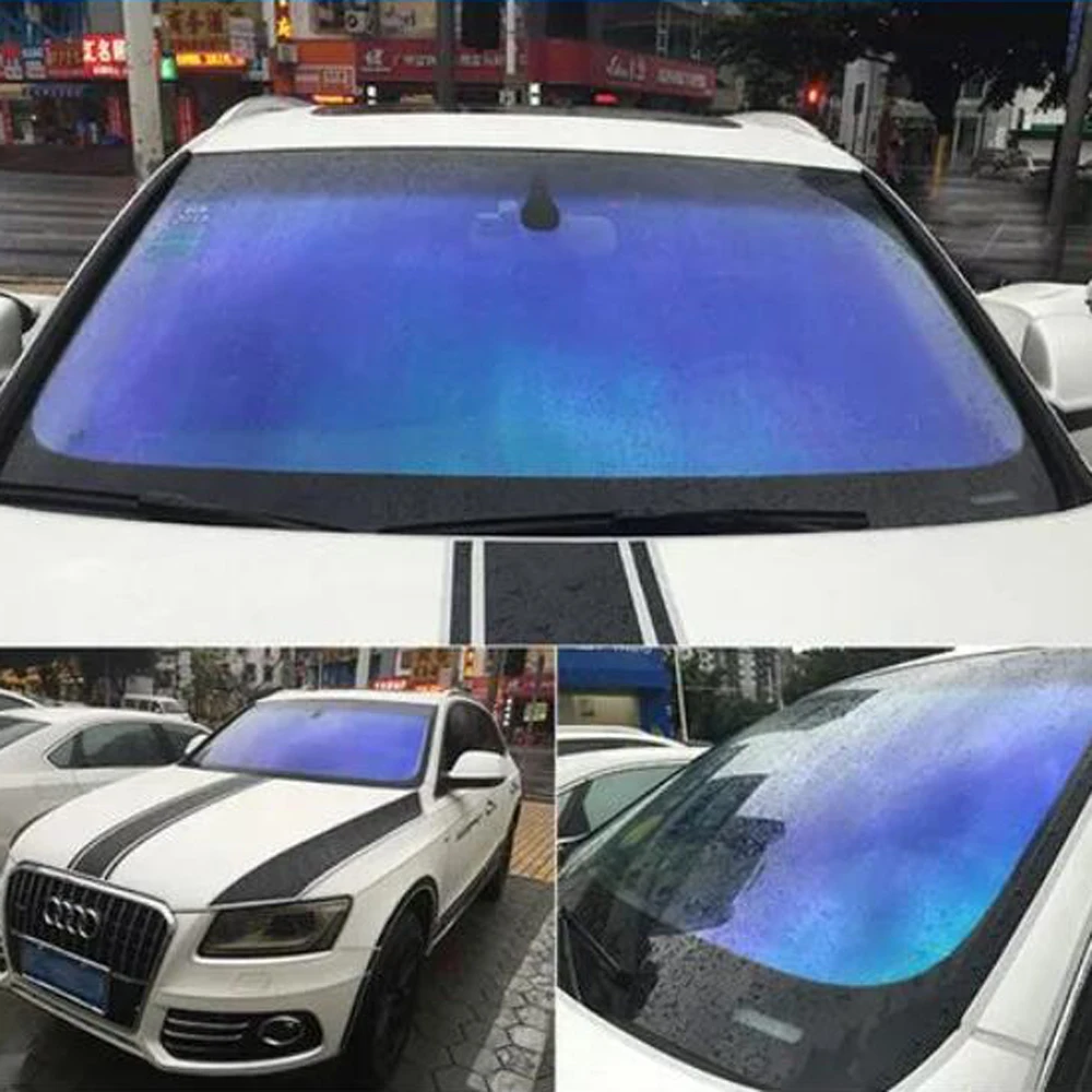 75CM x 3M VLT67% Windscreen Solar Film, Blue with Green Chameleon, Car Front Window Tint Windshield Shades Protection Foils