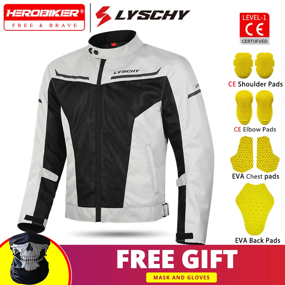 

LYSCHY Summer Men's Motorcycle Jacket Moto Protective Gear Jacket Coat Male Racing Reflective Oxford Clothing Motorbike Jacket