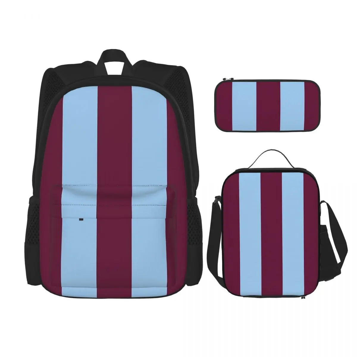 Mochilas Retro Aston Villa 2000 Claret And Blue Home Striped, mochila para niños, mochilas escolares, mochila, bolsa para el almuerzo, bolsa para bolígrafos, juego de tres piezas