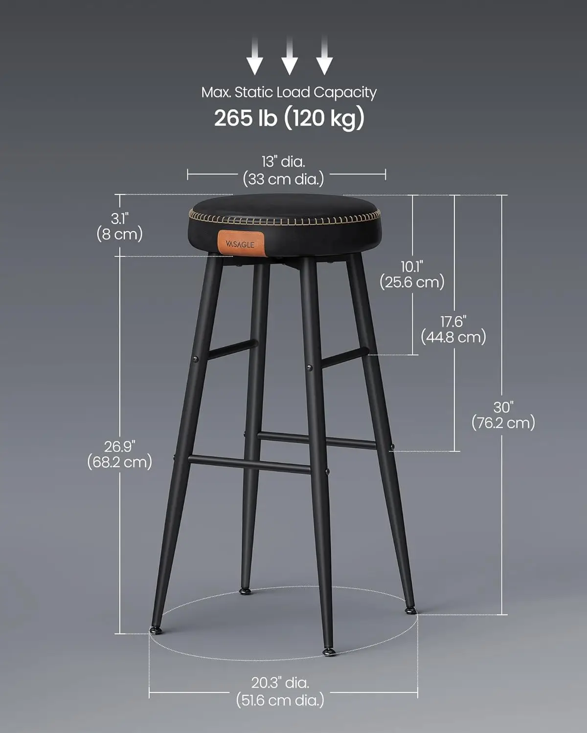 EKHO Collection-taburetes de Bar, Juego de 2 taburetes de barra de altura, taburetes de mostrador de cocina, taburetes de mostrador sin espalda modernos de mediados de siglo