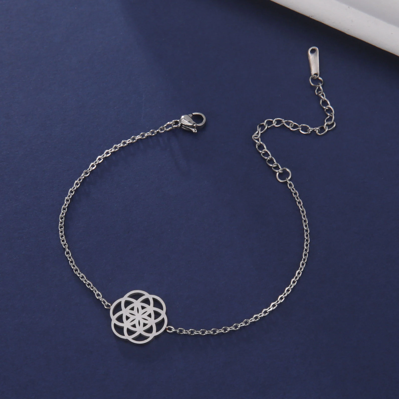 Skyrim Flower of Life Charm Bracelets Stainless Steel Sacred Geometry Mandala Bracelets Amulet Jewelry for Women Wedding Gifts