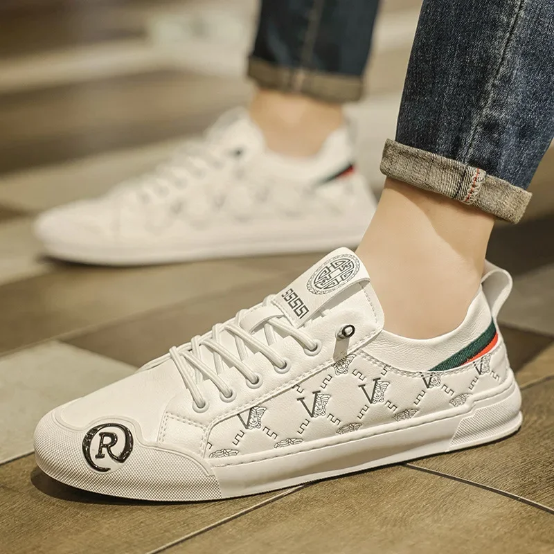 HUISONG European Leather Men's Sneakers Red 3