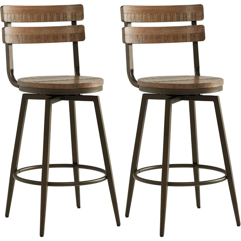 Swivel Café Chairs with Detachable Back, 26” Counter Height , Rustic Farmhouse Wood Barstools Set of 2 for Kitchen Café Chairs