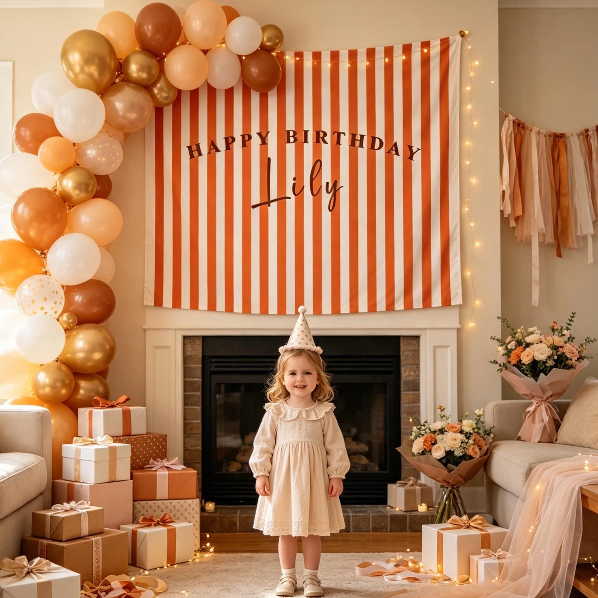 Personalized Striped Happy Birthday Banner, Custom Name Pool Party Backdrop, Birthday Party Decor, Reusable Fabric Sign