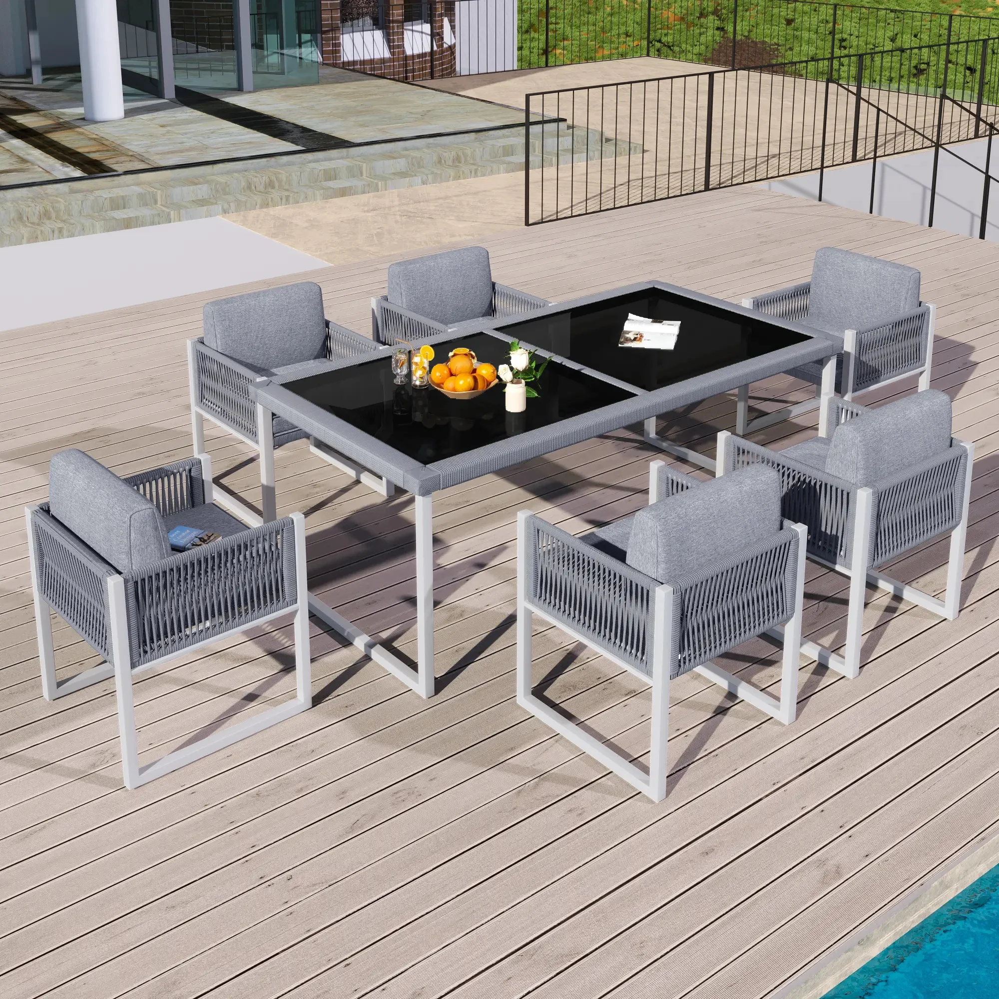 

AJUNION современная уличная мебель, обеденный набор, садовый набор из оцинкованной стали, мебель для ресторана, плетенная веревка, садовая обеденная мебель