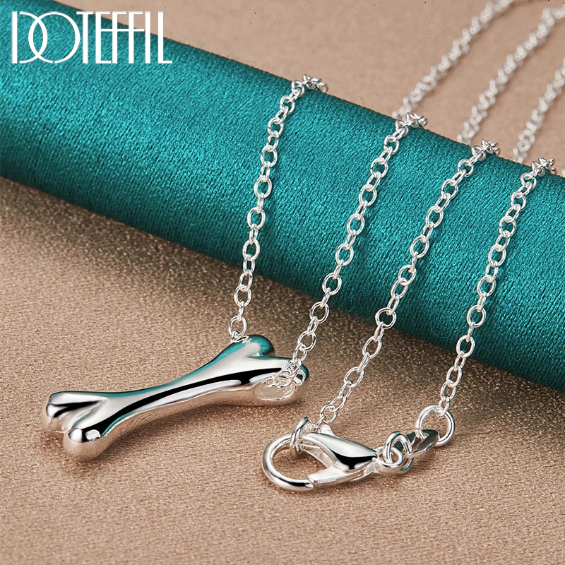 

DOTEFFIL 925 Sterling Silver Bone Pendant Necklace For Woman Man 18 Inch Chain Wedding Party Jewelry